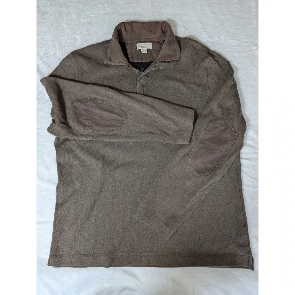 Banana Republic Brown Elbow Patch Quarter Zip Sweater XL Grandpacore